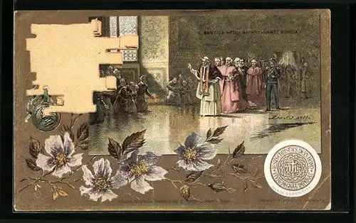 Künstler-AK Betende Adelspersönlichkeiten auf den Knien vor Papst Leo XIII.