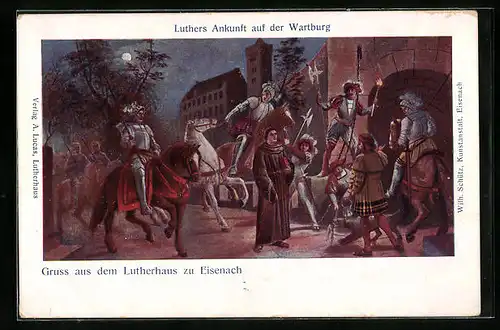 Künstler-AK Wartburg b. Eisenach, Luthers Ankunft auf der Burg