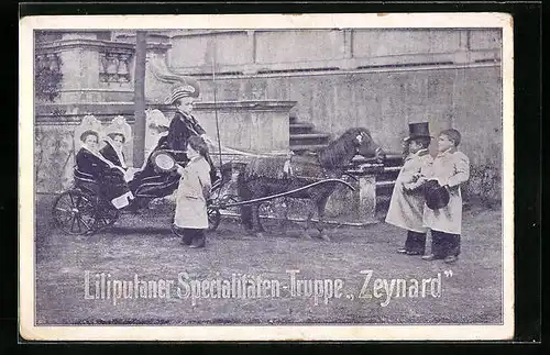 AK Liliputaner-Spezialitäten-Truppe Zeynard in einer Kutsche
