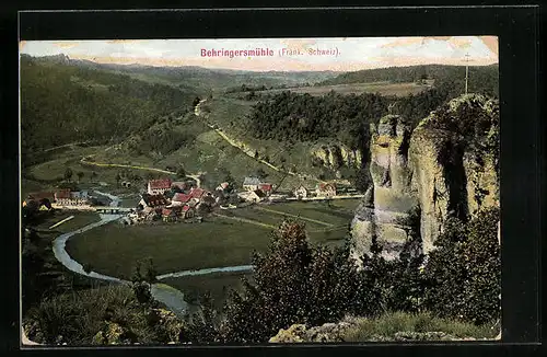 AK Behringersmühle, Ortsansicht vom Berg aus