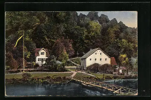 AK Gössweinstein, Gasthaus an einer Flusspartie