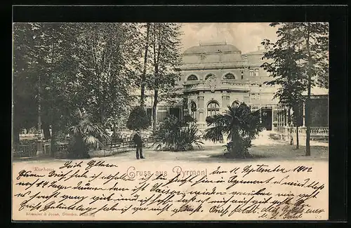 AK Pyrmont, Kurhaus mit Gartenanlage und Palmen