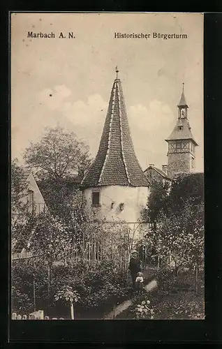 AK Marbach A. N., Historischer Bürgerturm