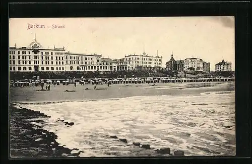 AK Borkum, Strand mit Hotelanlagen