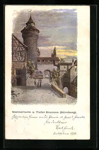 AK Nürnberg, Vestnerturm und Tiefer Brunnen