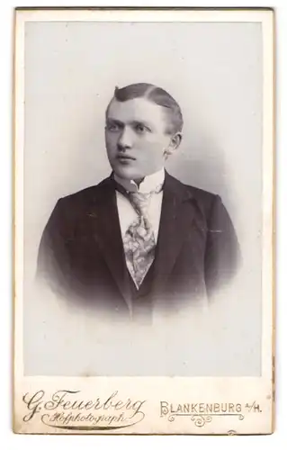 Fotografie Georg Feuerberg, Blankenburg a /H., Ecke Post- u. Katharinenstr., Junger Herr im Anzug mit Krawatte