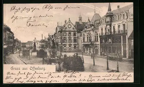 AK Offenburg, Marktstrasse mit Geschäften