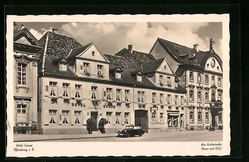 AK Offenburg, Hotel Sonne, Strassenpartie