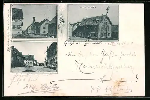 AK Grunbach, Luftkurhaus, Strassenpartie mit Kirche, Ortspartie