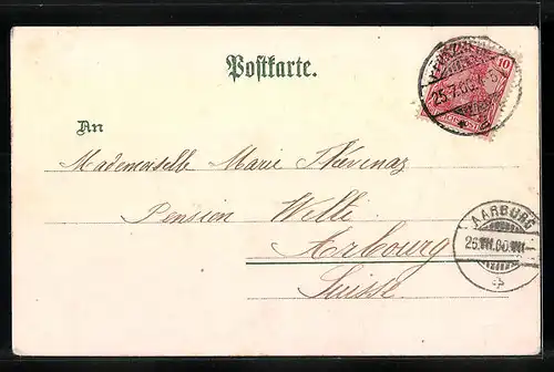 Lithographie Pforzheim, Saalbau vom Stadtgarten gesehen