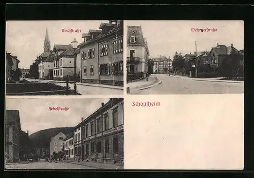 AK Schopfheim, Wehrerstrasse, Kirchstrasse, Hebelstrasse