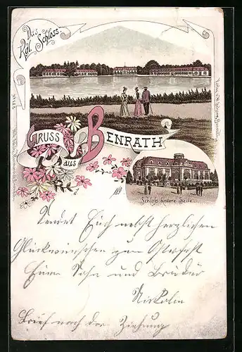 Lithographie Benrath, Königliches Schloss, Rückansicht