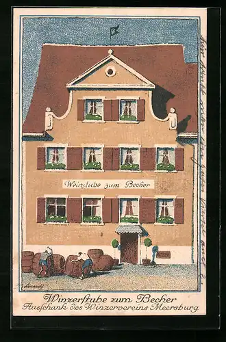 Künstler-AK Meersburg, Gasthaus Winzerstube zum Becher