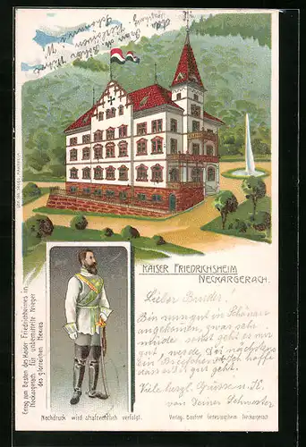 Lithographie Neckargerach, Hotel Kaiser Friedrichsheim, Kaiser Friedrich