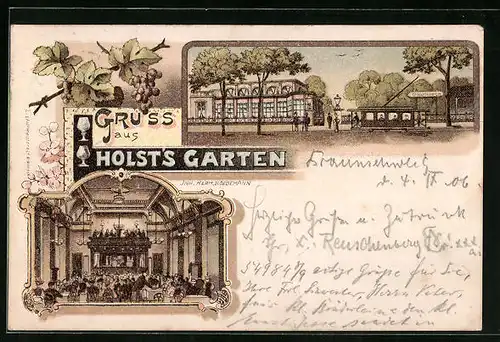 Lithographie Braunschweig, Gasthaus Holst`s Garten, Innenansicht