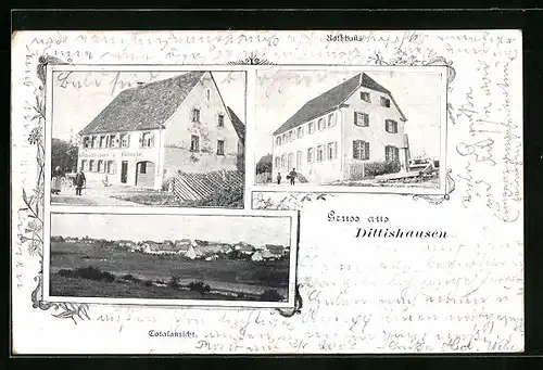 AK Dittishausen, Gasthaus z. Rössle, Rathaus, Totalansicht