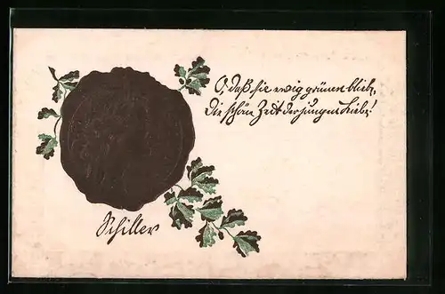 Präge-AK Geprägtes Siegel mit dem Antlitz des Dichters Schiller