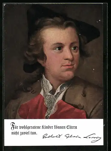 Künstler-AK Für wohlgeratene Kinder können Eltern nicht zuviel tun, Zitat von Gotthold Ephraim Lessing