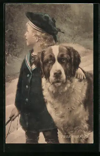 AK Bernhardiner und Knabe im Matrosenanzug