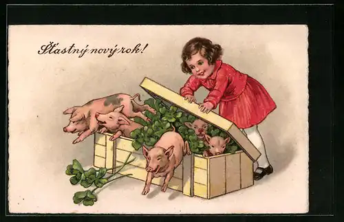 AK Schweine springen aus Kiste