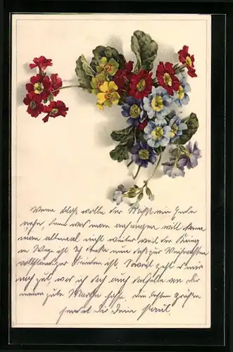 Künstler-AK Meissner & Buch (M&B) Serie 2336: Blumen mit roten, gelben und blauen Blüten