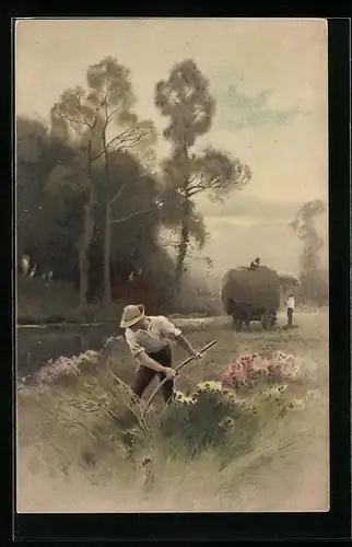 Künstler-AK Meissner & Buch (M&B) Serie 1354: Bauern bei der Mahd