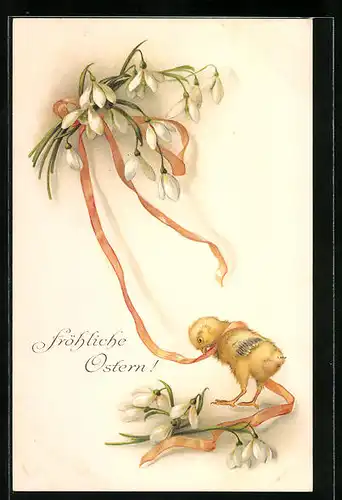 AK Osterküken und orangene Schleife