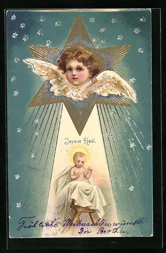 AK Weihnachtsengel mit Sternschnuppe und Christuskind