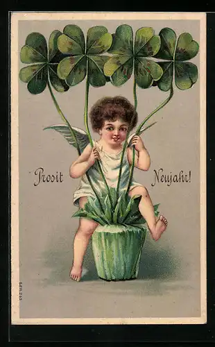 AK Engel mit grossen Kleeblättern