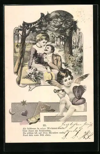 AK Amor mit Schlüssel zum Herzen