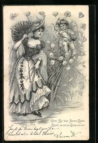 AK Amor mit junger Schönheit