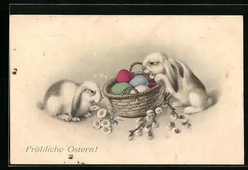 AK Osterhasen am Eierkorb