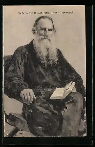 AK Comte Léon Tolstoi, Schriftsteller mit Buch in der Hand
