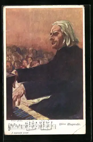 AK Franz Liszt am Klavier, IIième Rhapsodie, Noten