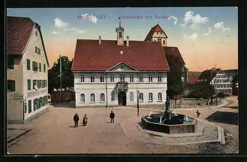 AK Magstadt, Marktplatz mit Gasthof, Rathaus und Brunnen