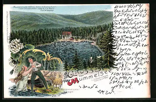 Lithographie Seebach i. bad. Schwarzwald, Mummelsee-Hotel, Mummelsee-Sage