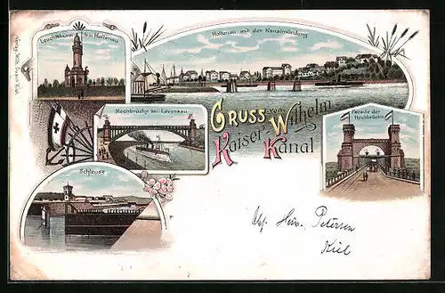 Lithographie Holtenau, Ansicht Leuchtthurm und Kanalmündung