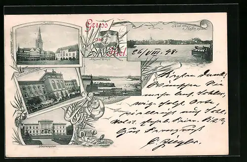 AK Kiel, Ansichten Kaiserl. Werft, Universität und Marine Akademie