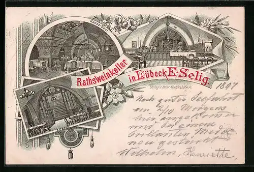 Lithographie Lübeck, Blick in den Rathsweinkeller