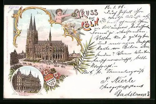 Lithographie Cöln, Domhotel und Dom