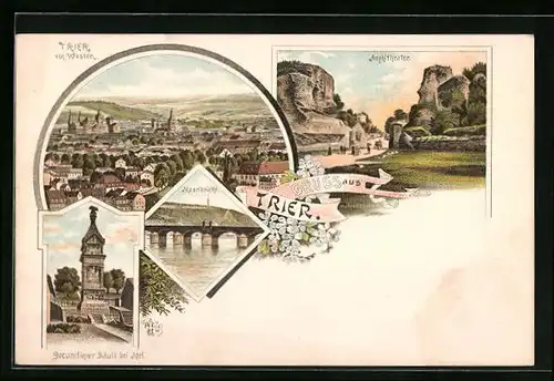 Lithographie Trier, Gesamtansicht und Amphitheater