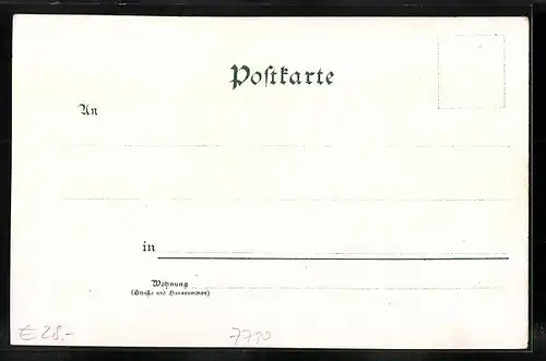 Lithographie Konstanz, Ansicht Postgebäude und Schnetzthor