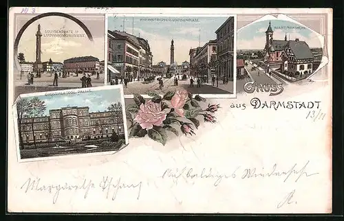 Lithographie Konstanz, Ansicht Martinskirche und Grossherzogl. Palais