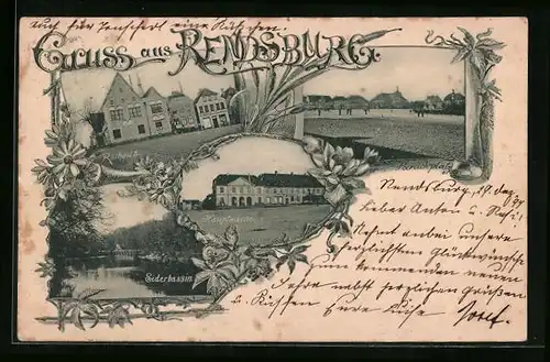 AK Rendsburg, Ansicht Hauptwache und Rathaus