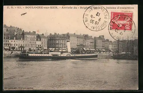 AK Boulogne-sur-Mer, Arrivée du Brighton Queen, bateau d`excursion