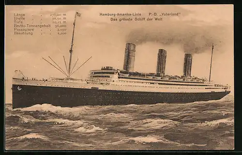 AK Passagierschiff Vaterland der Hamburg-Amerika-Linie