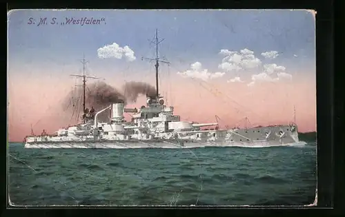 AK Kriegsschiff SMS Westfalen in der Seitenansicht