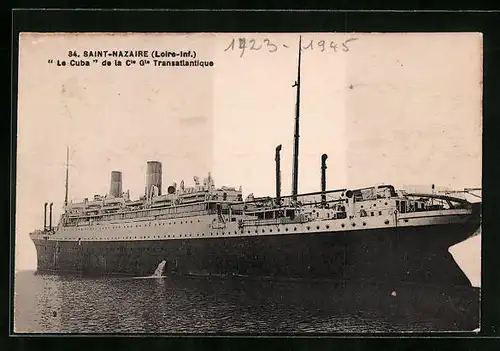 AK St-Nazaire, Französisches Passagierschiff Le Cuba in voller fahrt