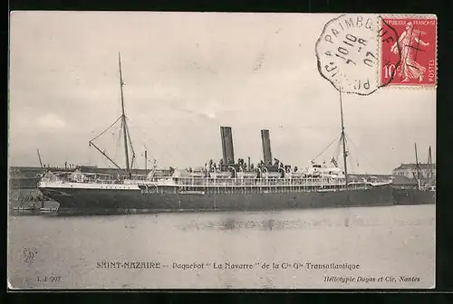 AK St-Nazaire, Paquebot La Navarre die C. G. Transatlantique, Passagierschiff