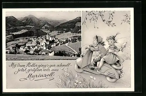 AK Mariazell, Ortsansicht vom Hügel aus